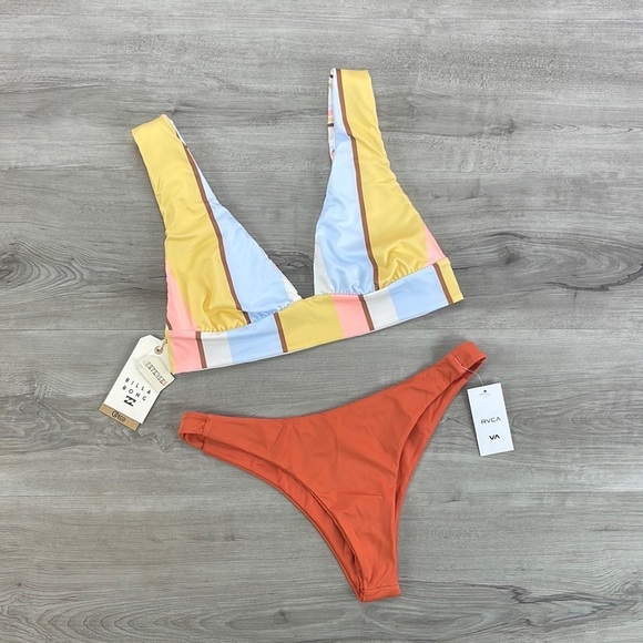 ☀️BILLABONG☀️RVCA☀️FEELING SUNNY PLUNGE SOLID SKIMPY BIKINI SET - Picture 3 of 17